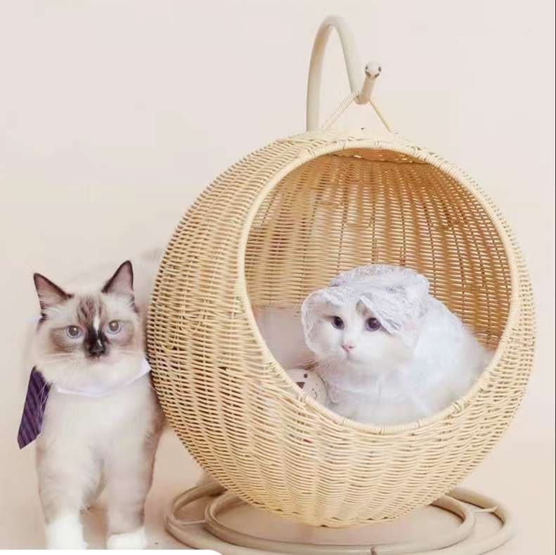 籐のリビング猫ベッド 二層式