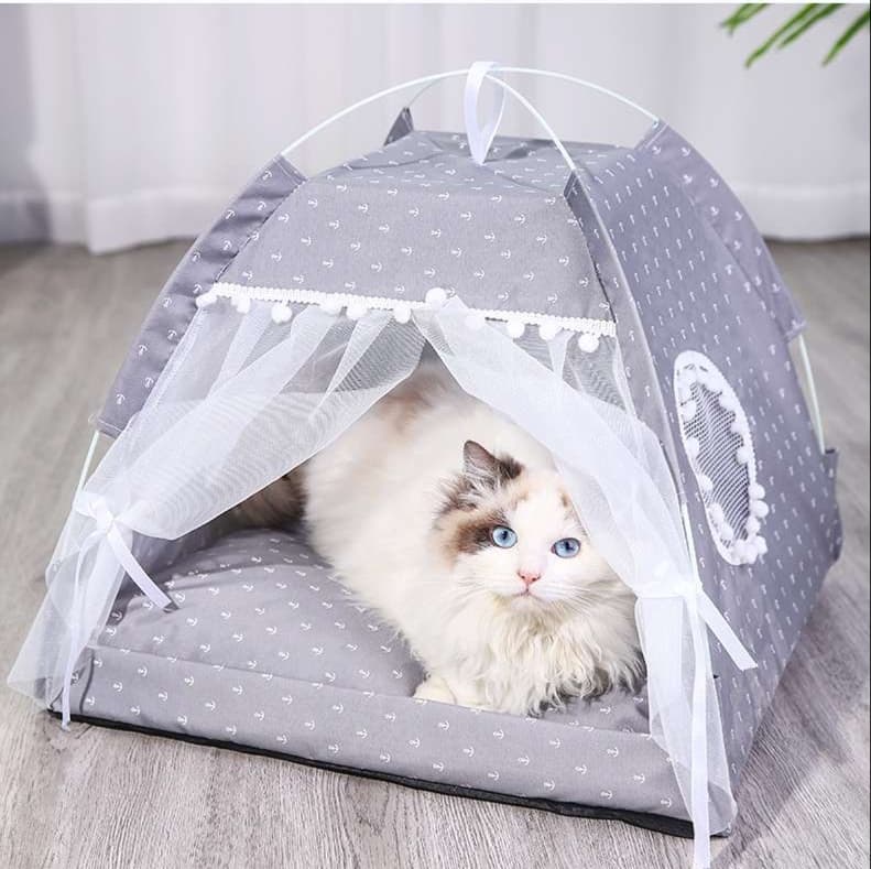 猫ベッド ふわもこ半開きテント型キャットハウス