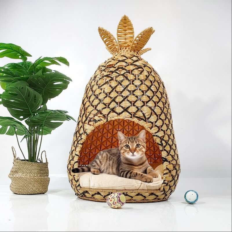 猫ベッド パイナップル猫ハウス 涼やか夏仕様