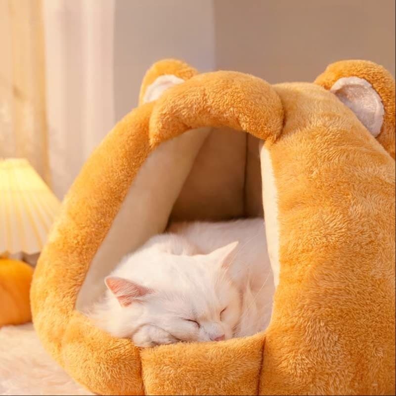 猫ベッド もこもこクマさん包み込みベッド