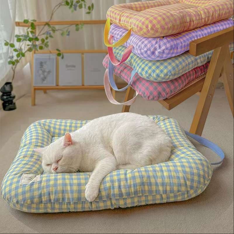 猫ベッド ふわふわ格子柄 猫用ベッドクッション