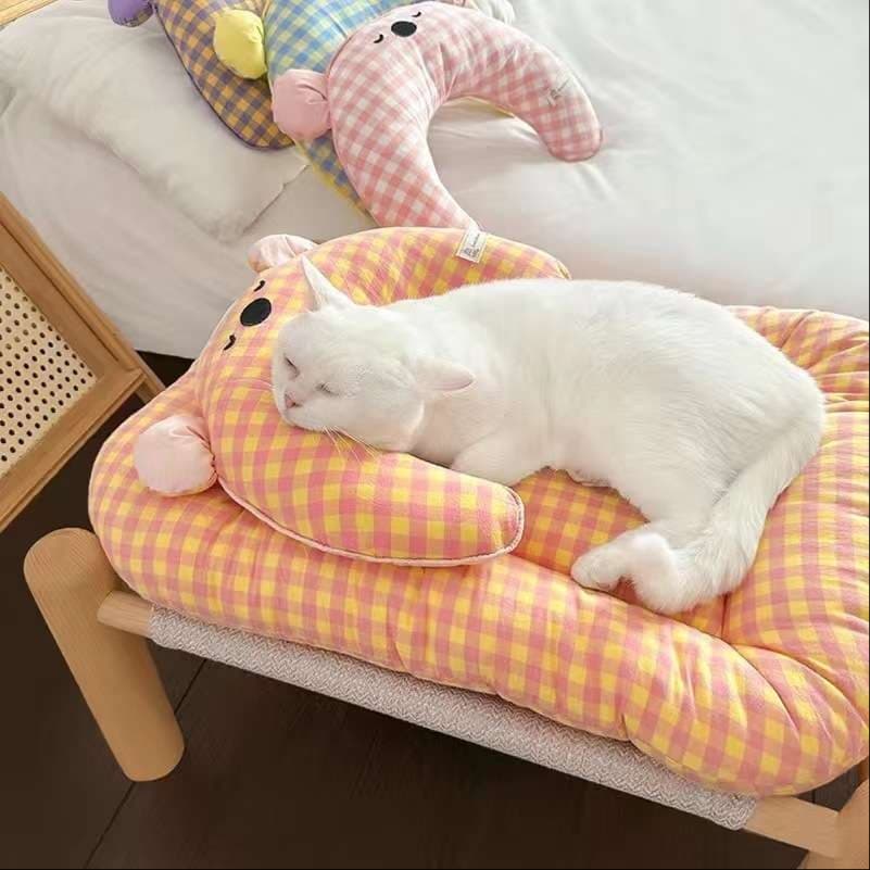 猫ベッド ふわふわ格子柄 猫用ベッドクッション