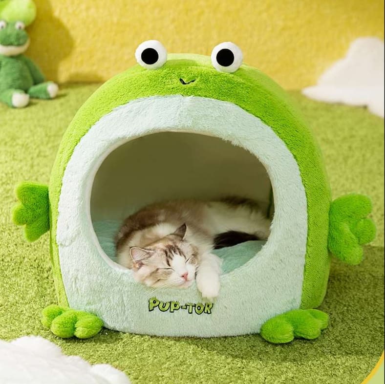 猫ベッド ふわもこカエルのお家ベッド