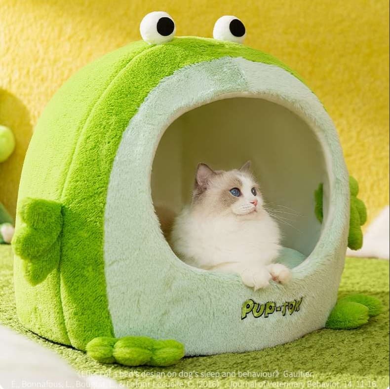 猫ベッド ふわもこカエルのお家ベッド