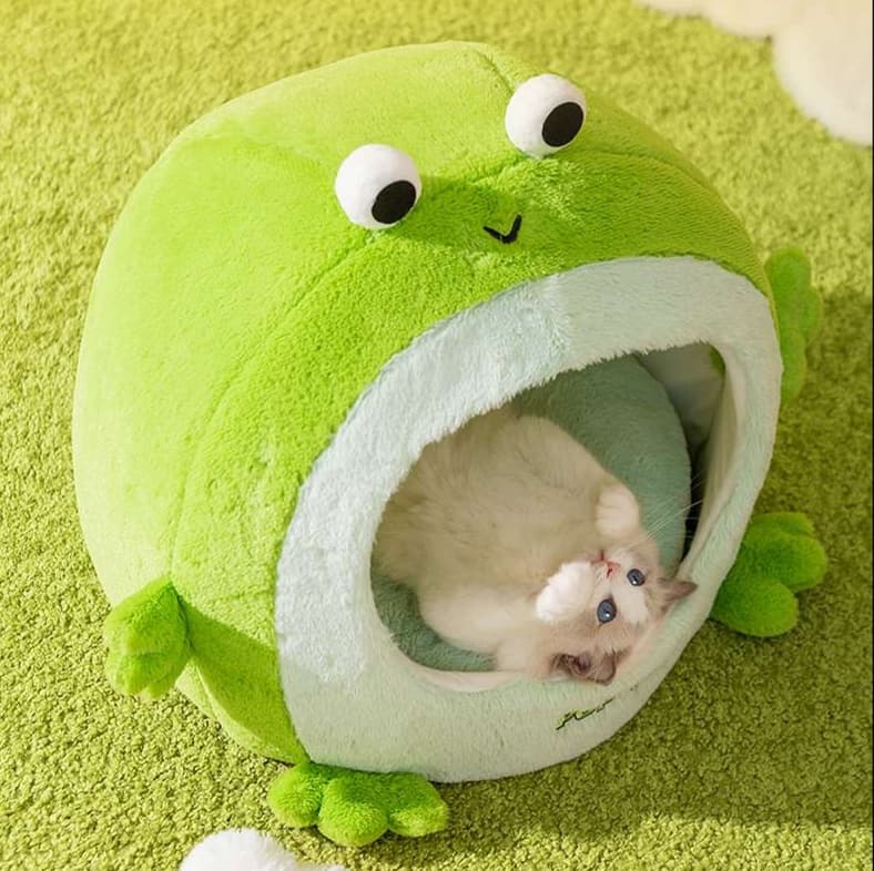 猫ベッド ふわもこカエルのお家ベッド