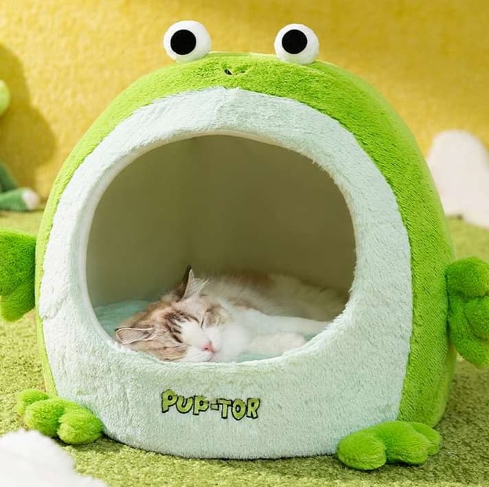 猫ベッド ふわもこカエルのお家ベッド