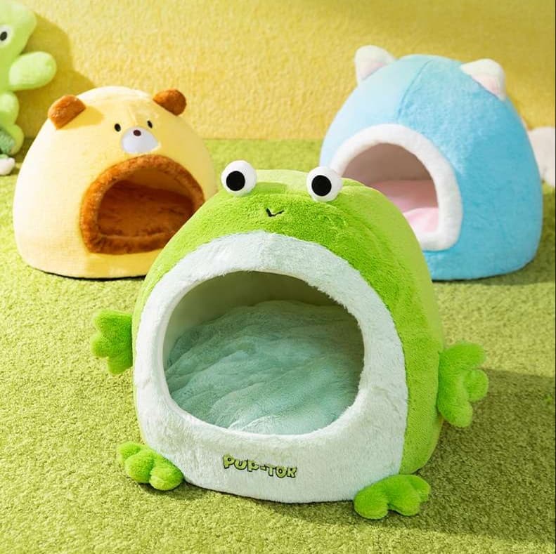 猫ベッド ふわもこカエルのお家ベッド