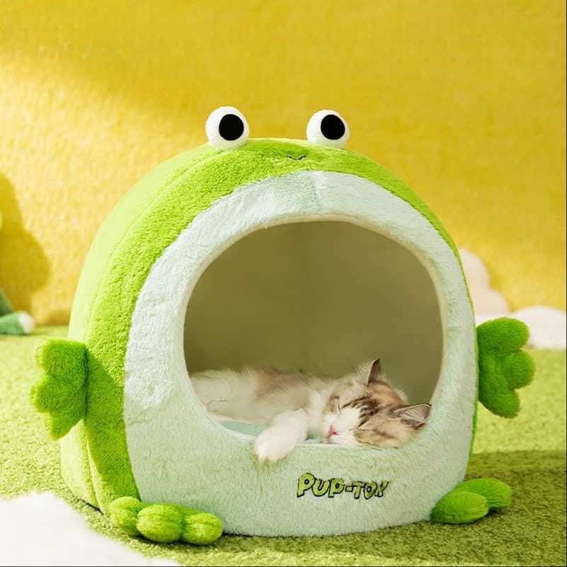 猫ベッド ふわもこカエルのお家ベッド