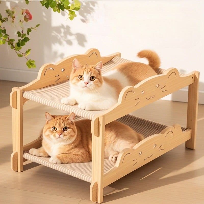 猫ベッド 猫用二段ベッド 木製麻縄 爪とぎ付き ペットベッド