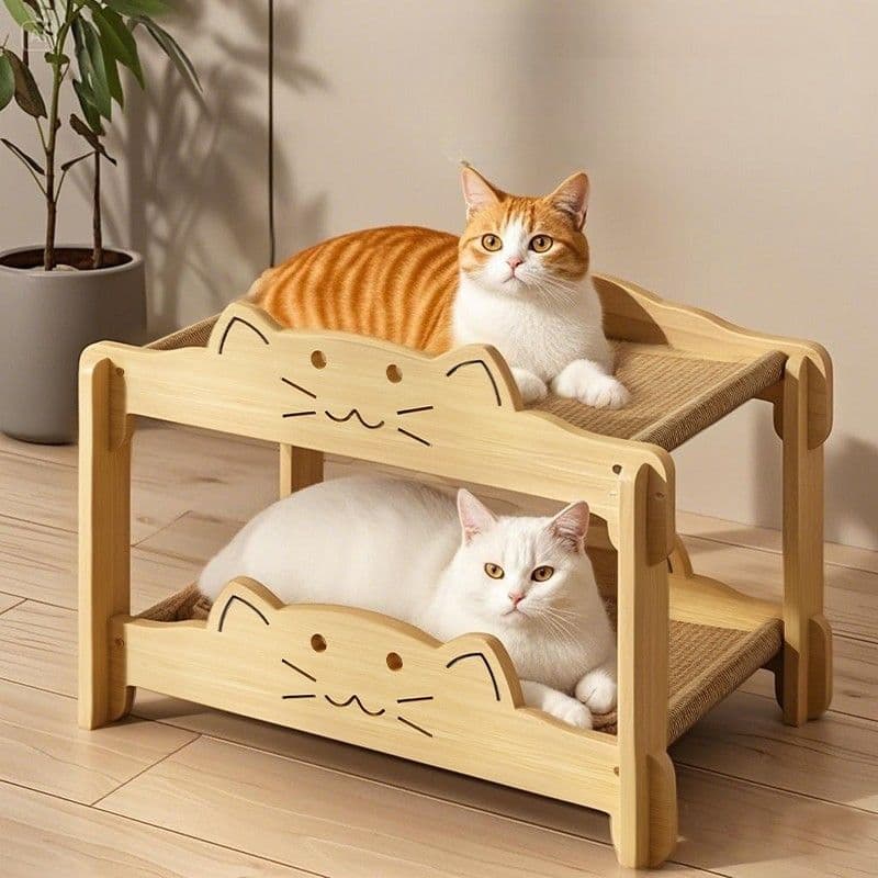 猫ベッド 猫用二段ベッド 木製麻縄 爪とぎ付き ペットベッド