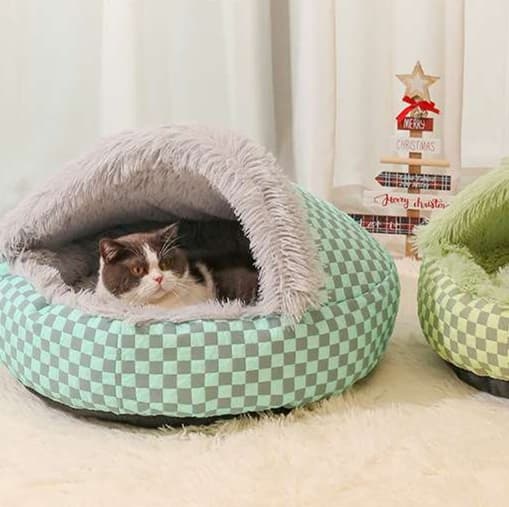 猫ベッド ふわもこチェック柄ペットベッド