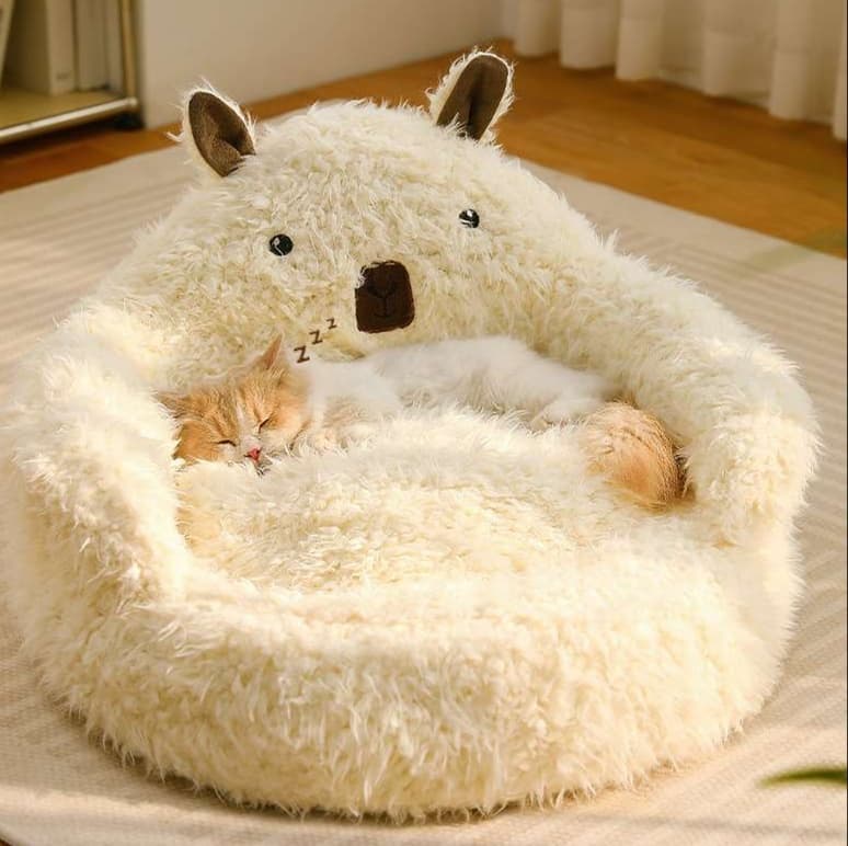 猫ベッド もこもこ動物型ペットベッド