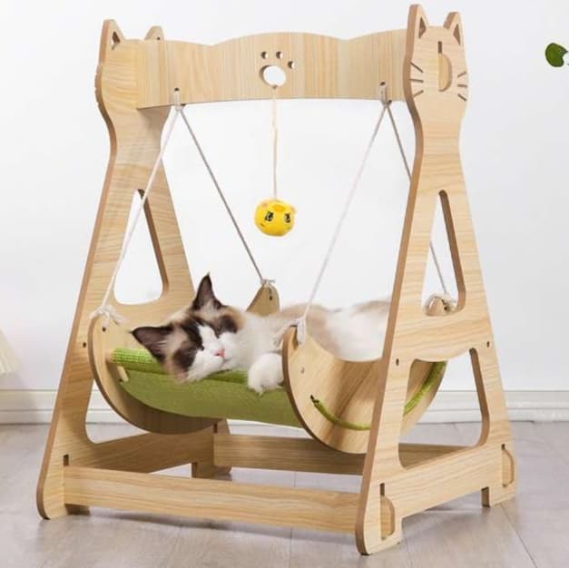 猫ベッド 涼やか木製スイングキャットベッド