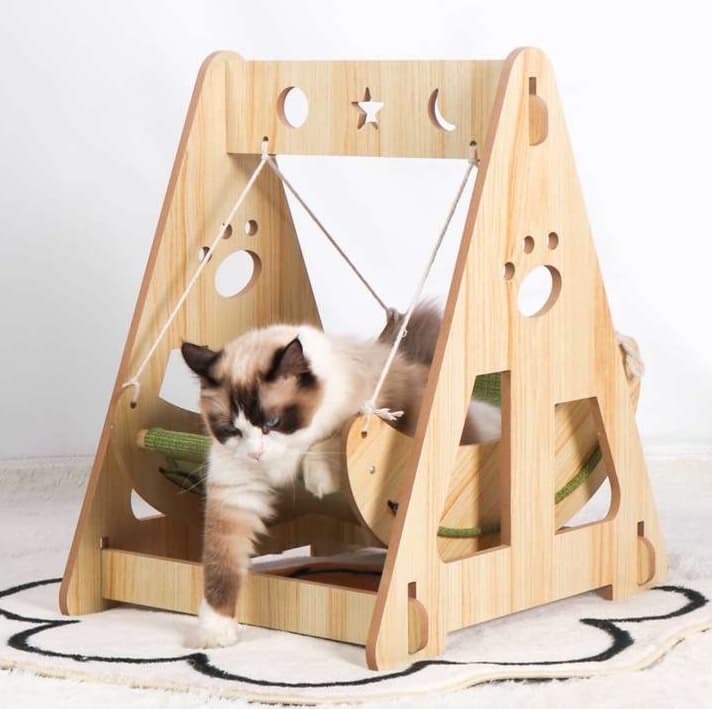 猫ベッド 涼やか木製スイングキャットベッド